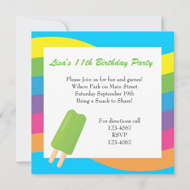 Ice Pops, Rainbows and Hearts Invitation (Front)
