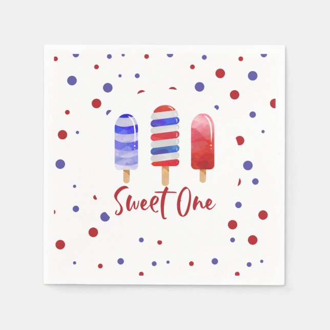 Ice Pops Sweet One Red White Blue 1st Birthday Napkin (Front)