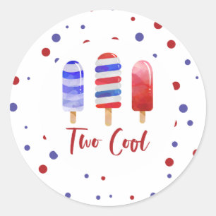 Ice Pops Two Cool Red White Blue 2nd Birthday Classic Round Sticker