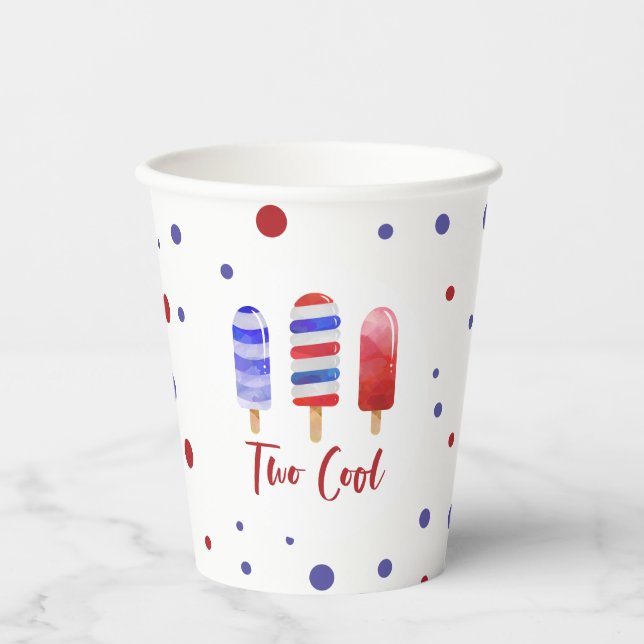 Ice Pops Two Cool Red White Blue 2nd Birthday Paper Cups (Front)