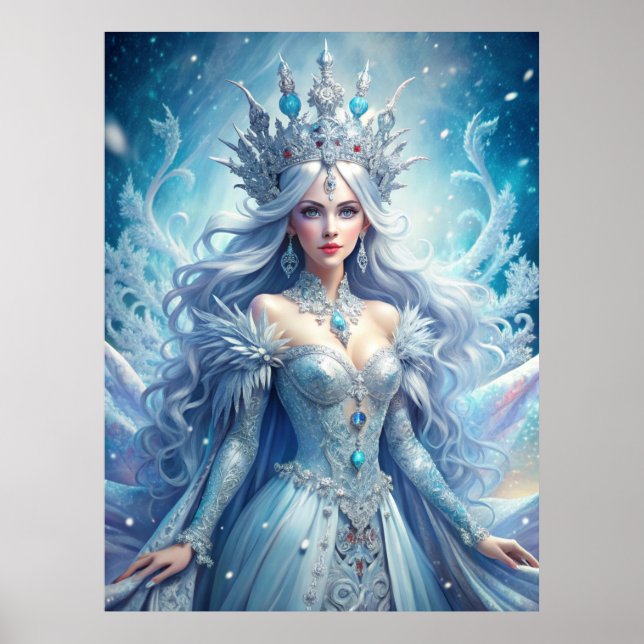 Ice Queen Fantasy – Winter Goddess Portrait Art Poster (Front)