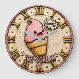 Ice Scream Funny Ice Cream Cute Kawaii Kitchen  Large Clock