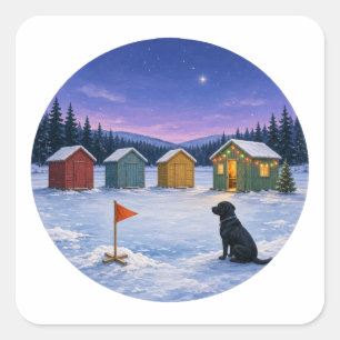 Ice Shanty Village at Dusk Square Sticker
