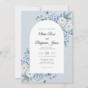 Ice Silver Hydrangea Eucalyptus Wedding Invitation