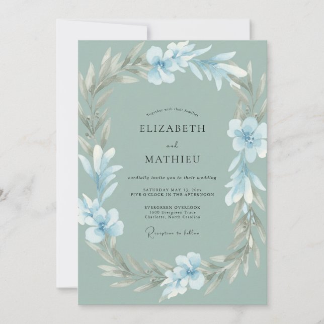 Ice Silver Wreath Wedding Invitation (Front)