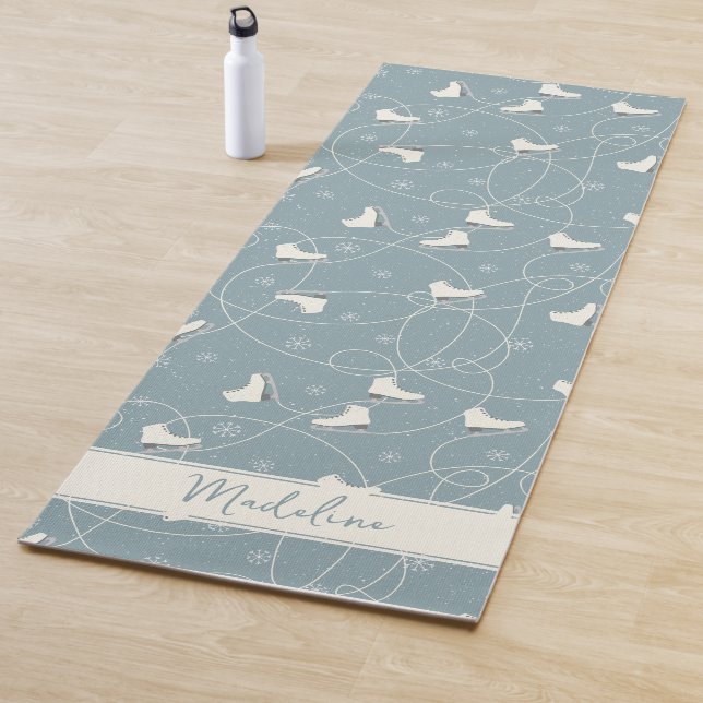 Ice Skate and Snowflake Pattern Yoga Mat (In Situ)