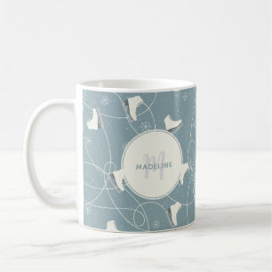 Ice Skate and Snowflakes Personalised Coffee Mug