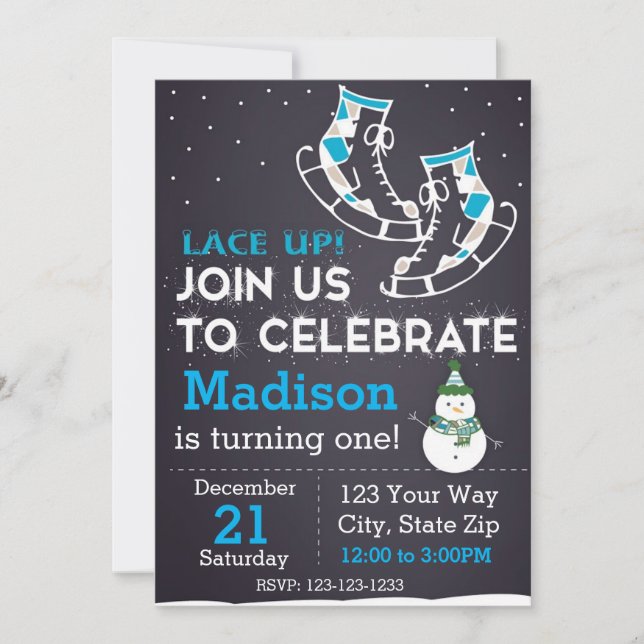 Ice Skate Birthday Invitation (blue) (Front)