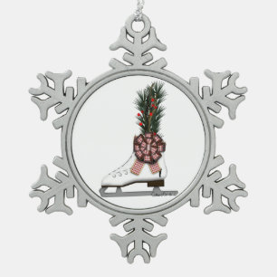 Ice Skate Christmas Decoration with Tartan Bow
