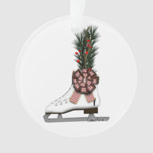 Ice Skate Christmas Decoration with Tartan Bow