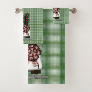 Ice Skate Christmas Decoration with Tartan Bow Bath Towel Set