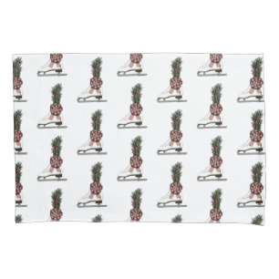 Ice Skate Christmas Decoration with Tartan Bow Pillowcase