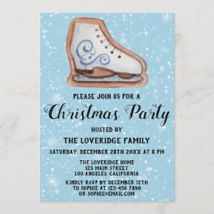 Ice Skate Cookie Holiday Christmas Party Blue Snow Invitation