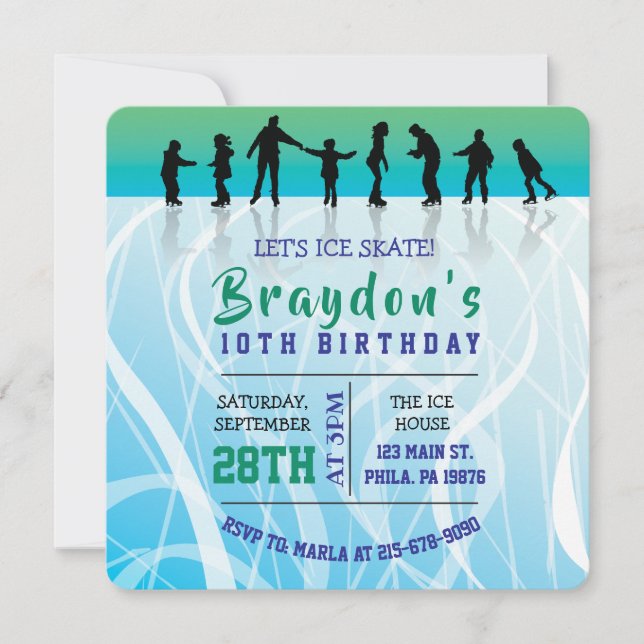 Ice Skate ICE SKATING birthday Party Invitation (Front)