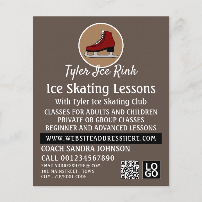 Ice Skate Logo, Ice Skating Lesson Advertising Flyer (Front)