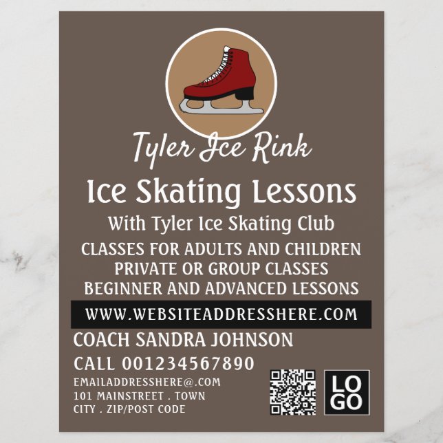 Ice Skate Logo, Ice Skating Lesson Advertising Flyer (Front)