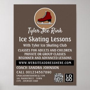 Ice Skate Logo, Ice Skating Lesson Advertising Poster