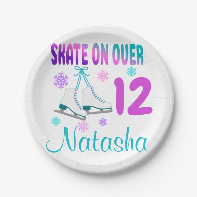 Ice Skate on Over Birthday Girl Skater  Paper Plate (Front)