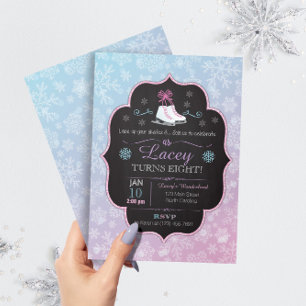 Ice Skate Party Snowflake Birthday Invitation