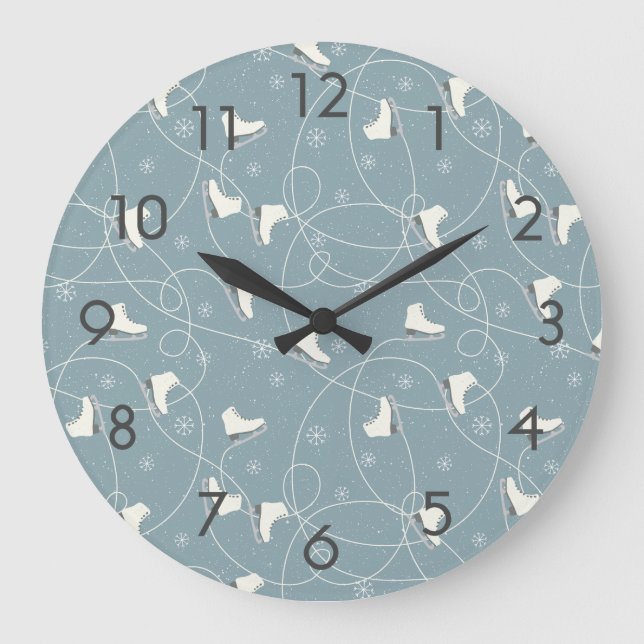 Ice skate & snowflake large clock (Front)