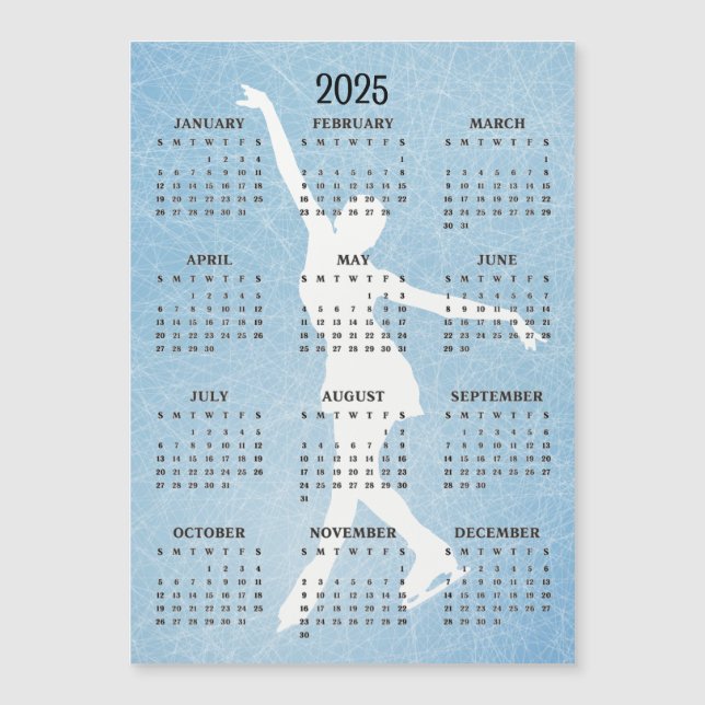Ice Skater Design 2025 Calendar Magnetic Card (Front)