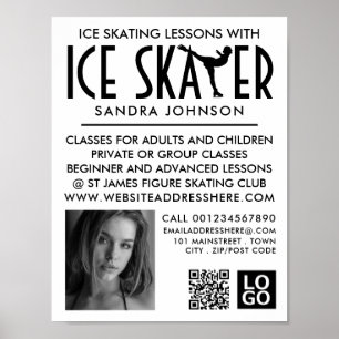 Ice Skater Silhouette Logo, Skating Lesson Advert Poster