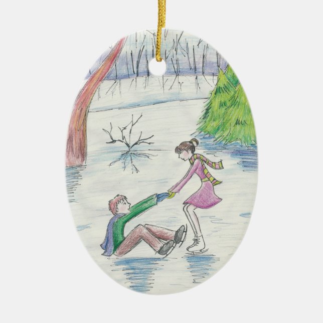 Ice Skaters Ceramic Ornament (Front)