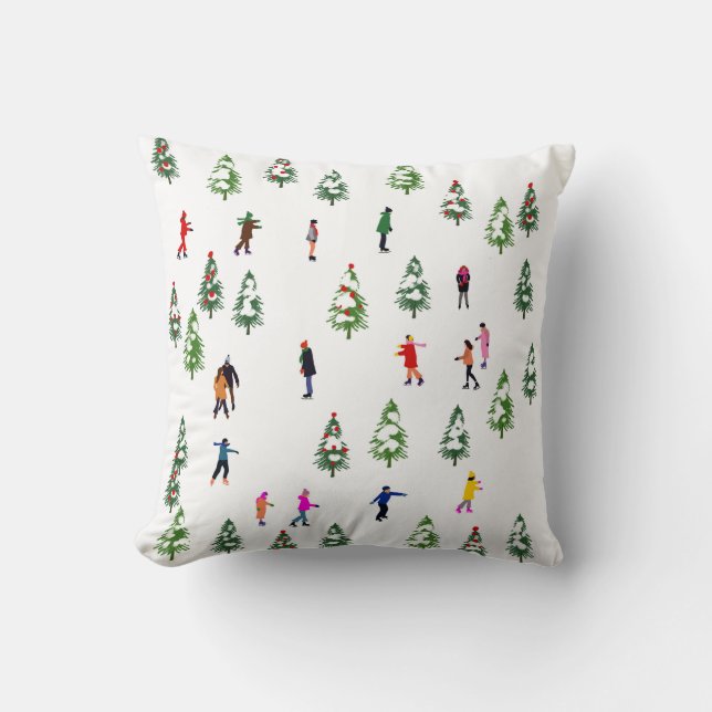 Ice Skaters Pine │ ice skating christmas winter Cushion (Front)