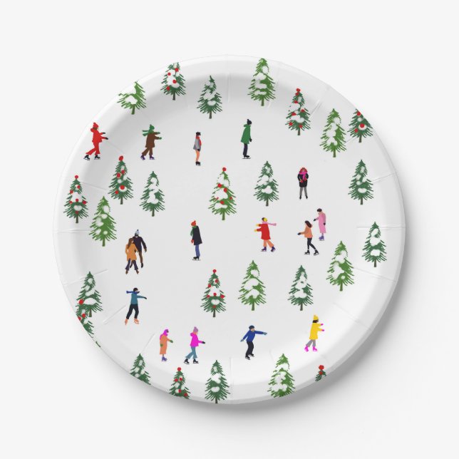 Ice Skaters Pine │ ice skating christmas winter  Paper Plate (Front)