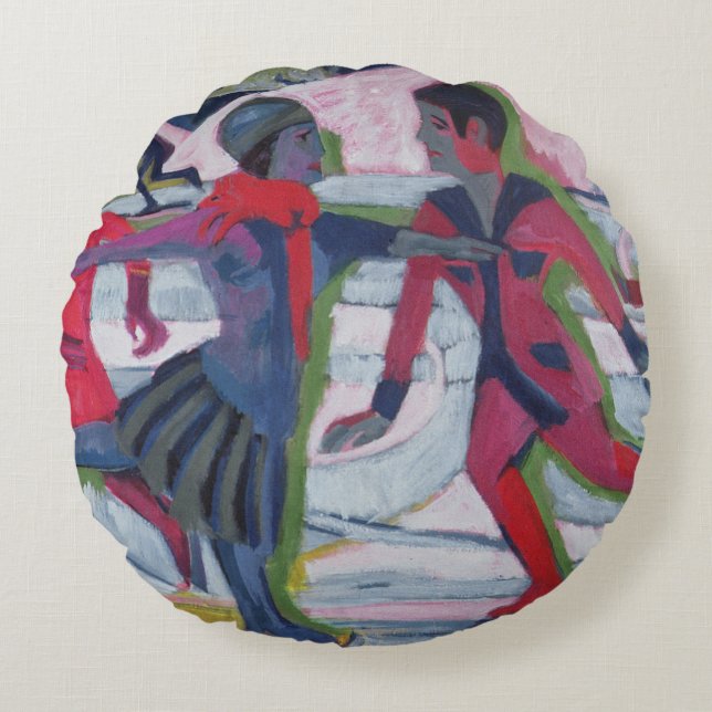 Ice Skaters Round Cushion (Front)