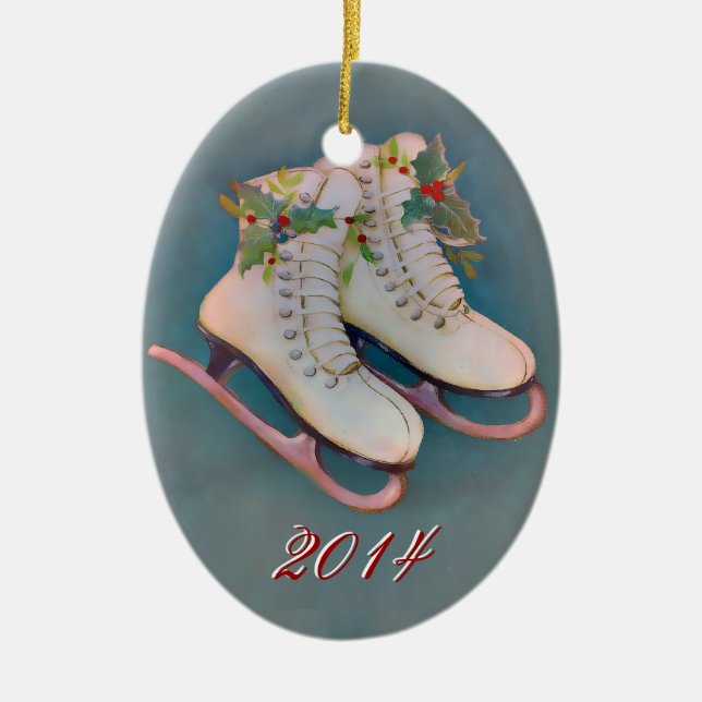 Ice Skates 2014 Ceramic Tree Decoration (Front)