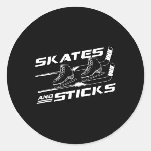 Ice Skates And Hockey Sticks Winter Sports Hockey Classic Round Sticker