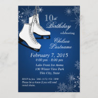 Ice Skates and Snowflakes Blue Birthday