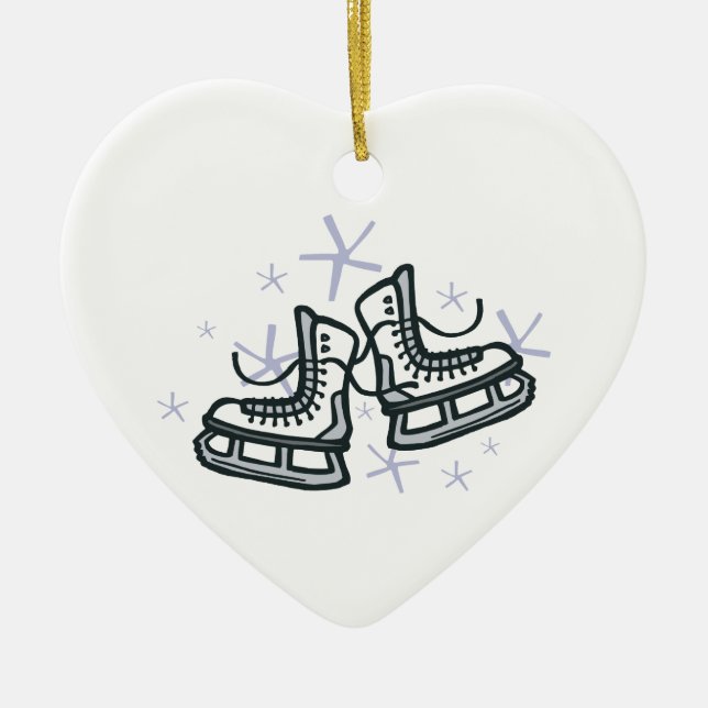 ice skates and snowflakes graphic ceramic tree decoration (Front)