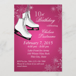 Ice Skates and Snowflakes Pink Birthday Invitation