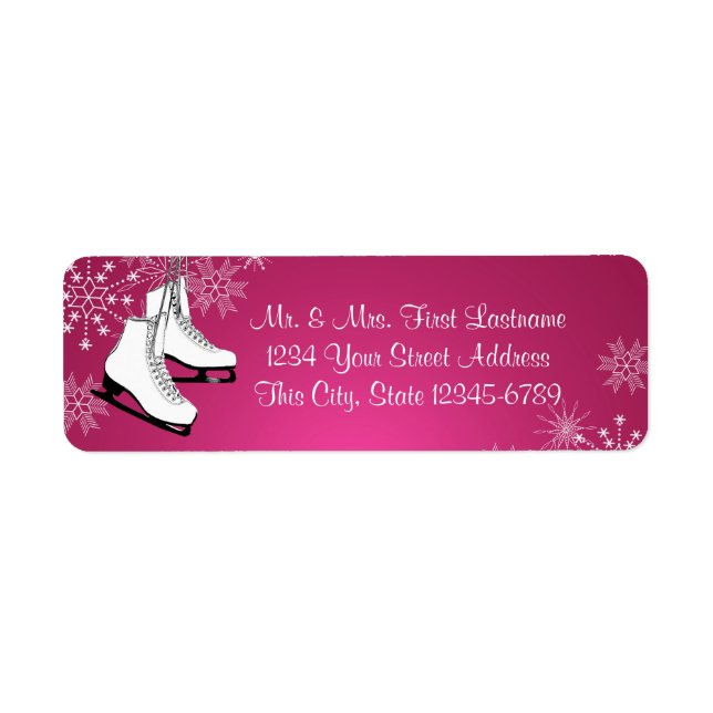 Ice Skates and Snowflakes Pink Return Address Label (Front)