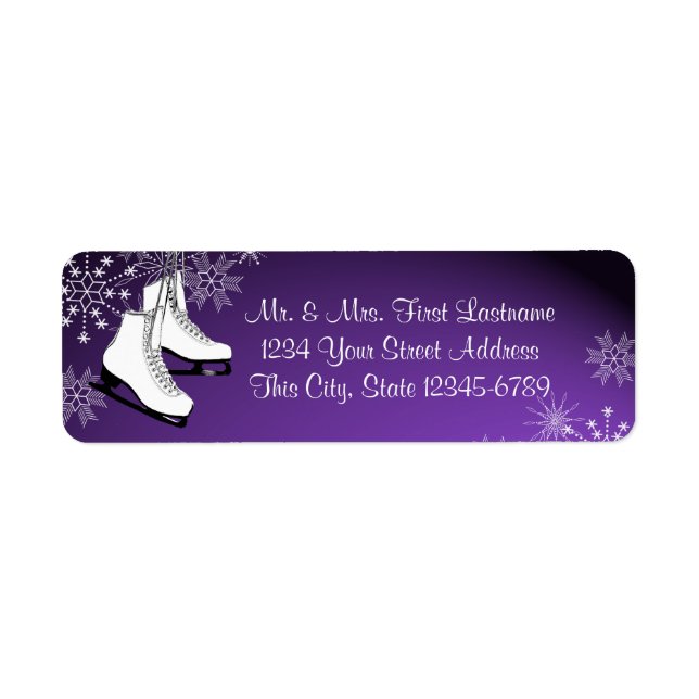 Ice Skates and Snowflakes Purple Return Address Label (Front)