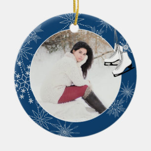 Ice Skates and Snowflakes with Photo Ceramic Ornam Ceramic Ornament