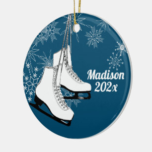 Ice Skates and Snowflakes with Photo Ceramic Ornament