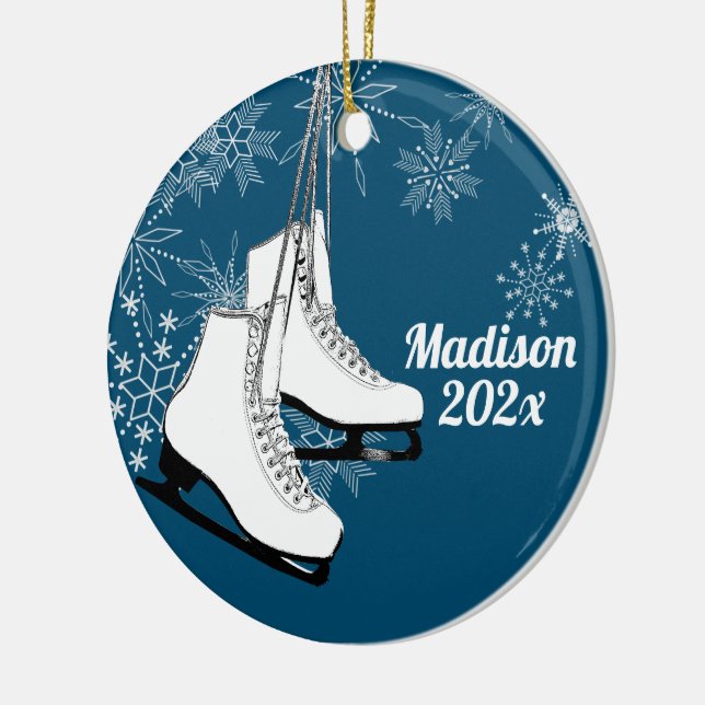 Ice Skates and Snowflakes with Photo Ceramic Ornament (Left)