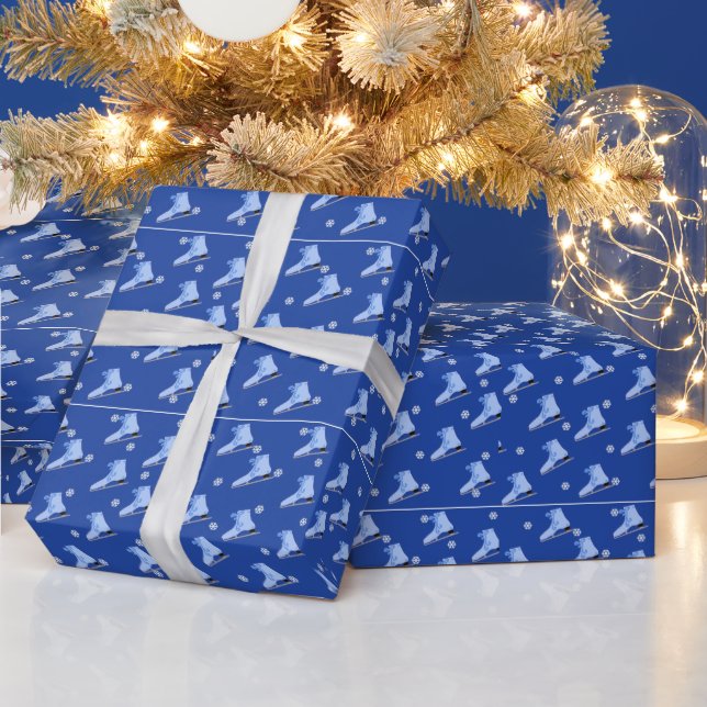 Ice Skates Blue Wrapping Paper (Holidays)