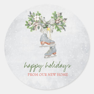 Ice skates,Branch Snow Holiday  Classic Round Sticker