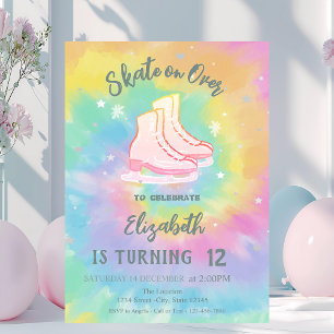 Ice skates Colourful Tie Dye Birthday Invitation
