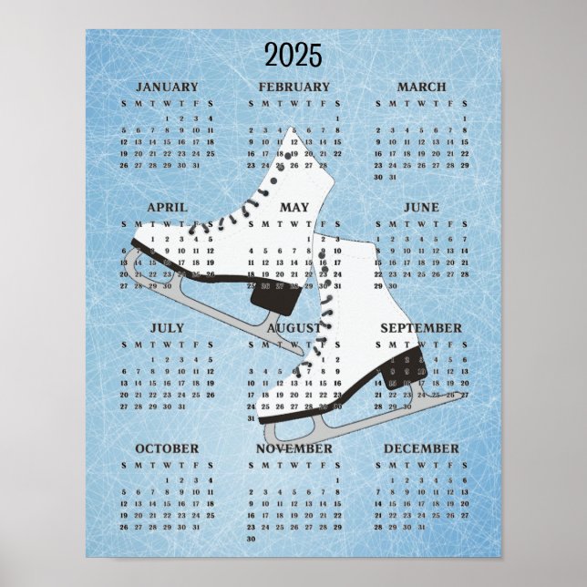 Ice Skates Design 2025 Calendar Poster (Front)