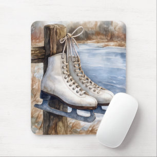 Ice Skates Hanging on a Fence Post Mouse Pad