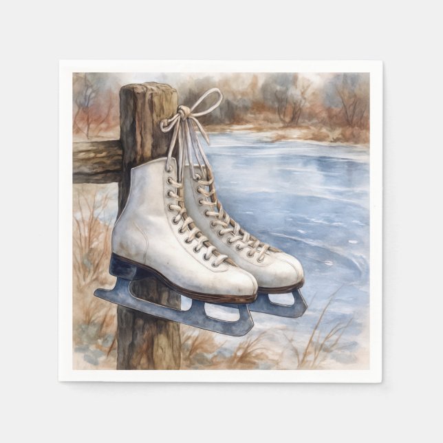 Ice Skates Hanging on a Fence Post Napkin (Front)