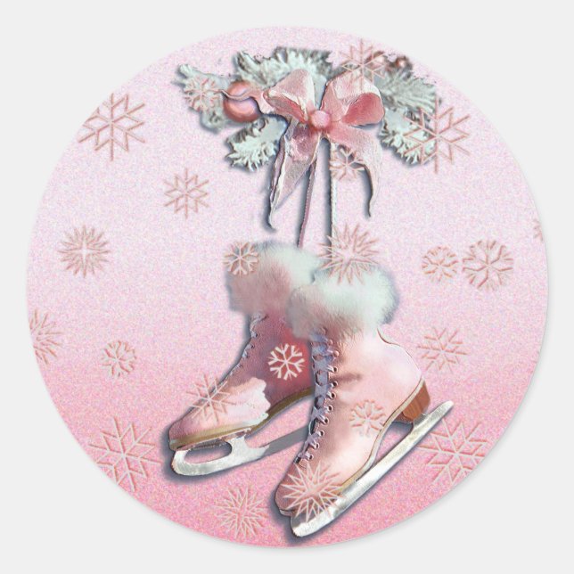 ICE SKATES in PINK by SHARON SHARPE Classic Round Sticker (Front)