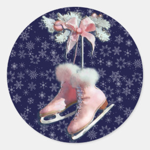 ICE SKATES in PINK by SHARON SHARPE Classic Round Sticker