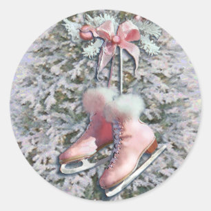 ICE SKATES in PINK by SHARON SHARPE Classic Round Sticker