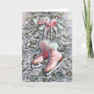 ICE SKATES in PINK by SHARON SHARPE Holiday Card